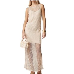 J. Crew Collection sheer slip dress with pearls sz small.